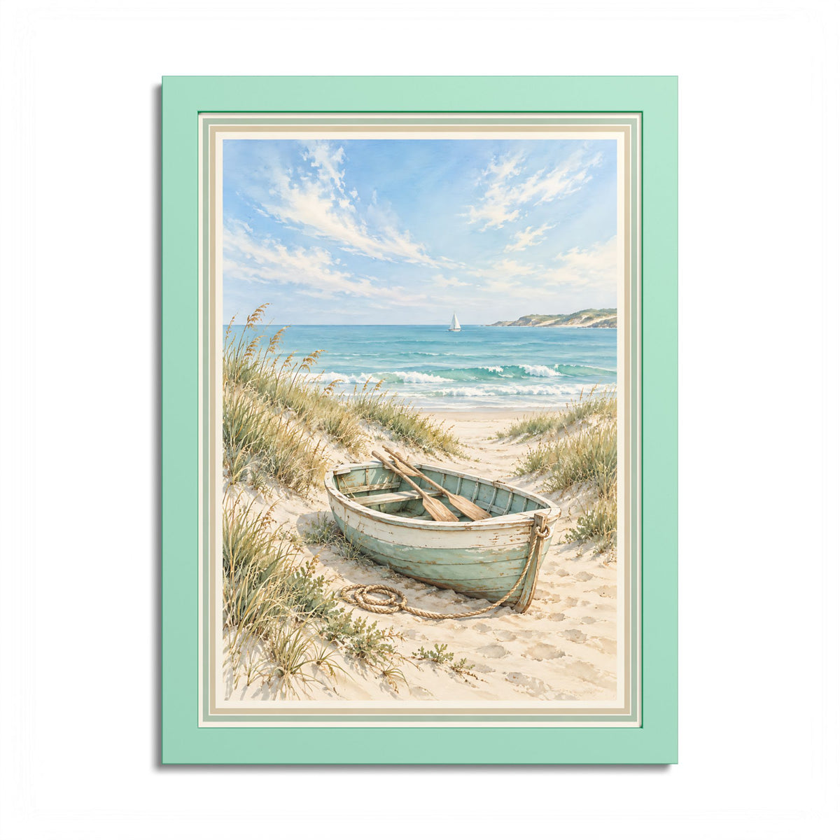 Coastal Rowboat Framed Poster – Peaceful Beach Wall Art