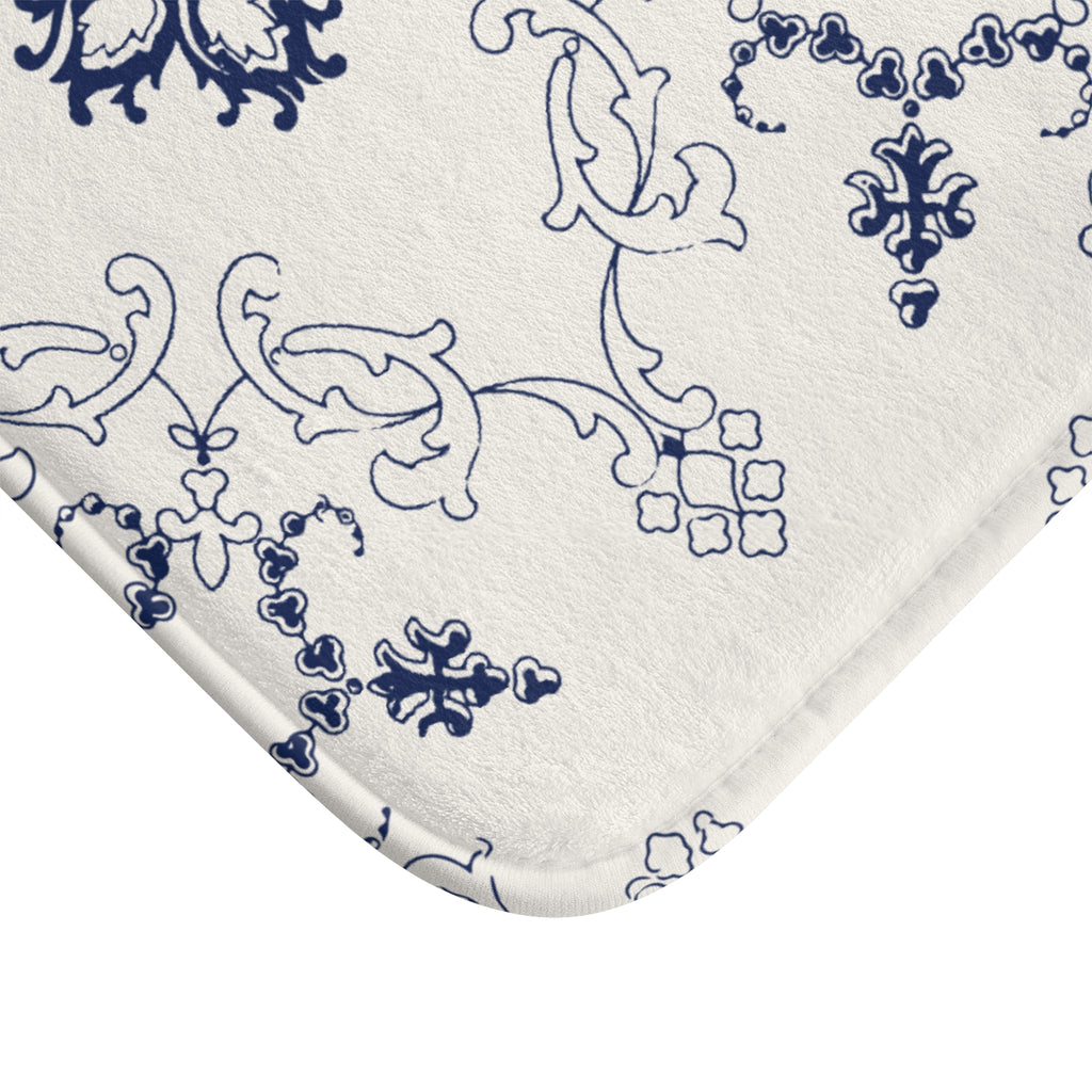 Blue Mediterranean Tile Bath Mat – Elegant Ornamental Bathroom Decor