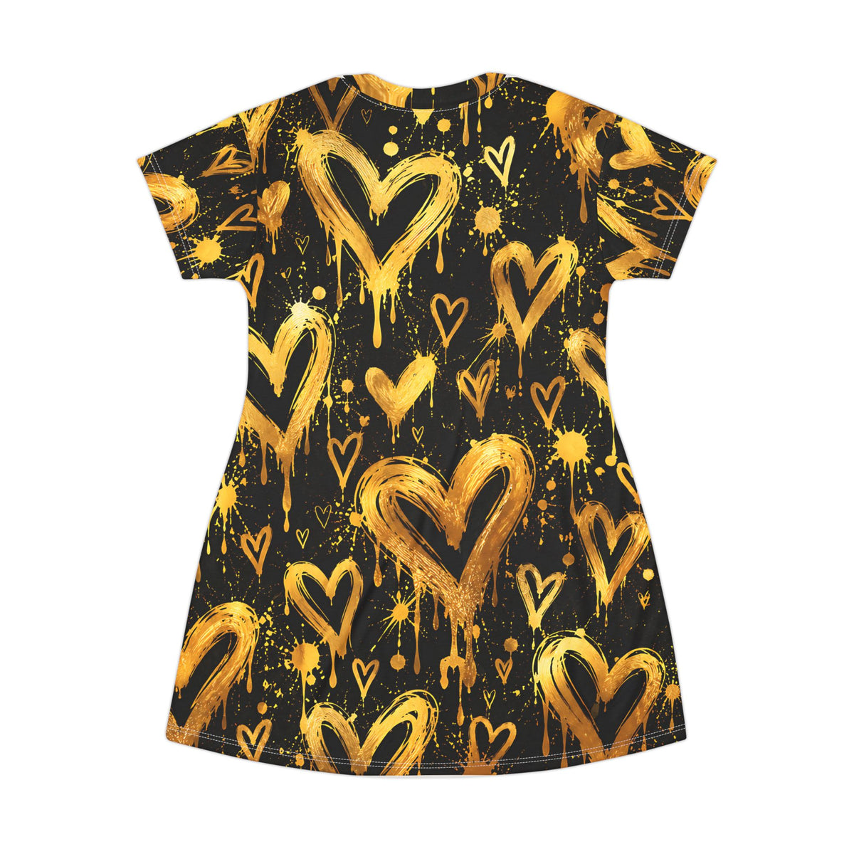 Gold Graffiti Heart T-Shirt Dress – Black & Gold Streetwear Print