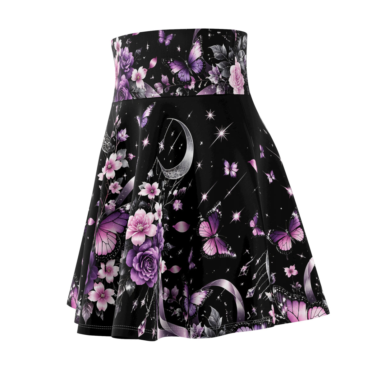 Purple Celestial Butterfly Skater Skirt – Floral Moon Design