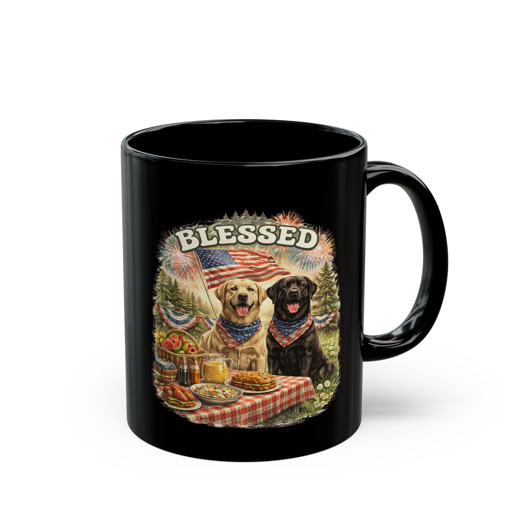 Blessed Patriotic Dog Mug American Flag Coffee Cup Faith USA Dog Lover Gift