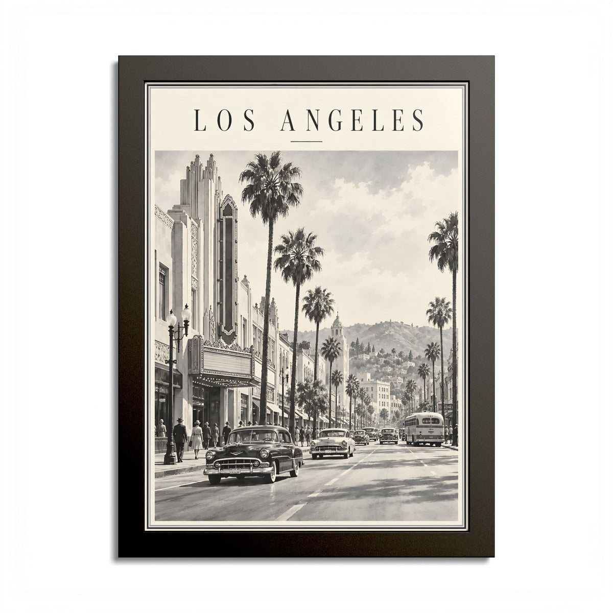 1950s Los Angeles Framed Poster – Vintage Black & White Hollywood Wall Art