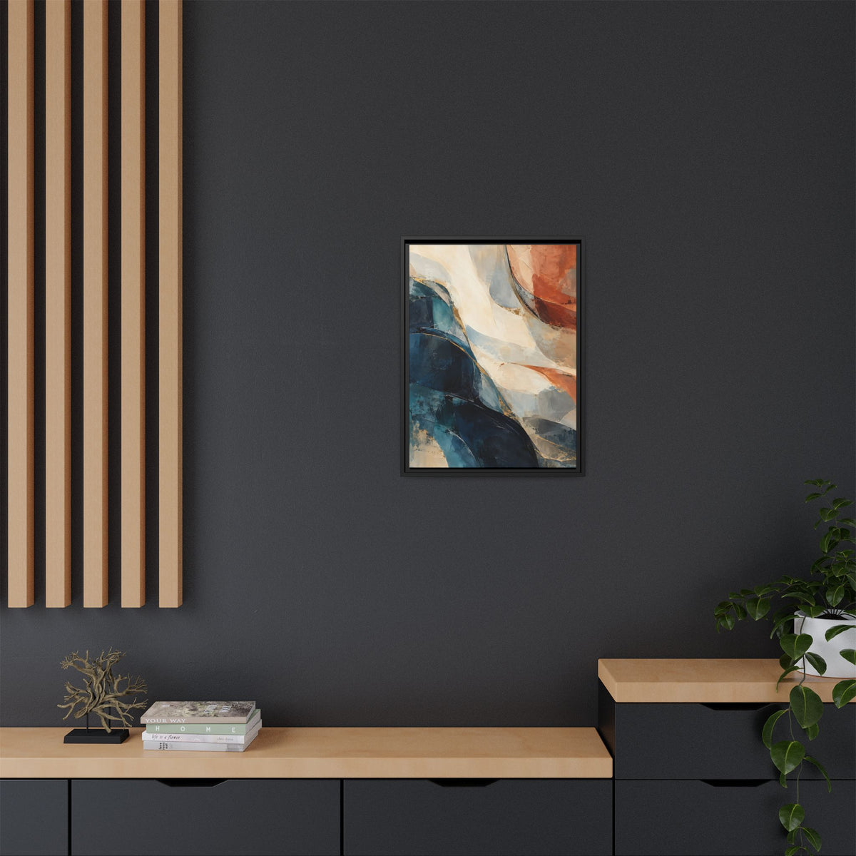 Abstract Blue & Terracotta Framed Canvas – Modern Wall Art