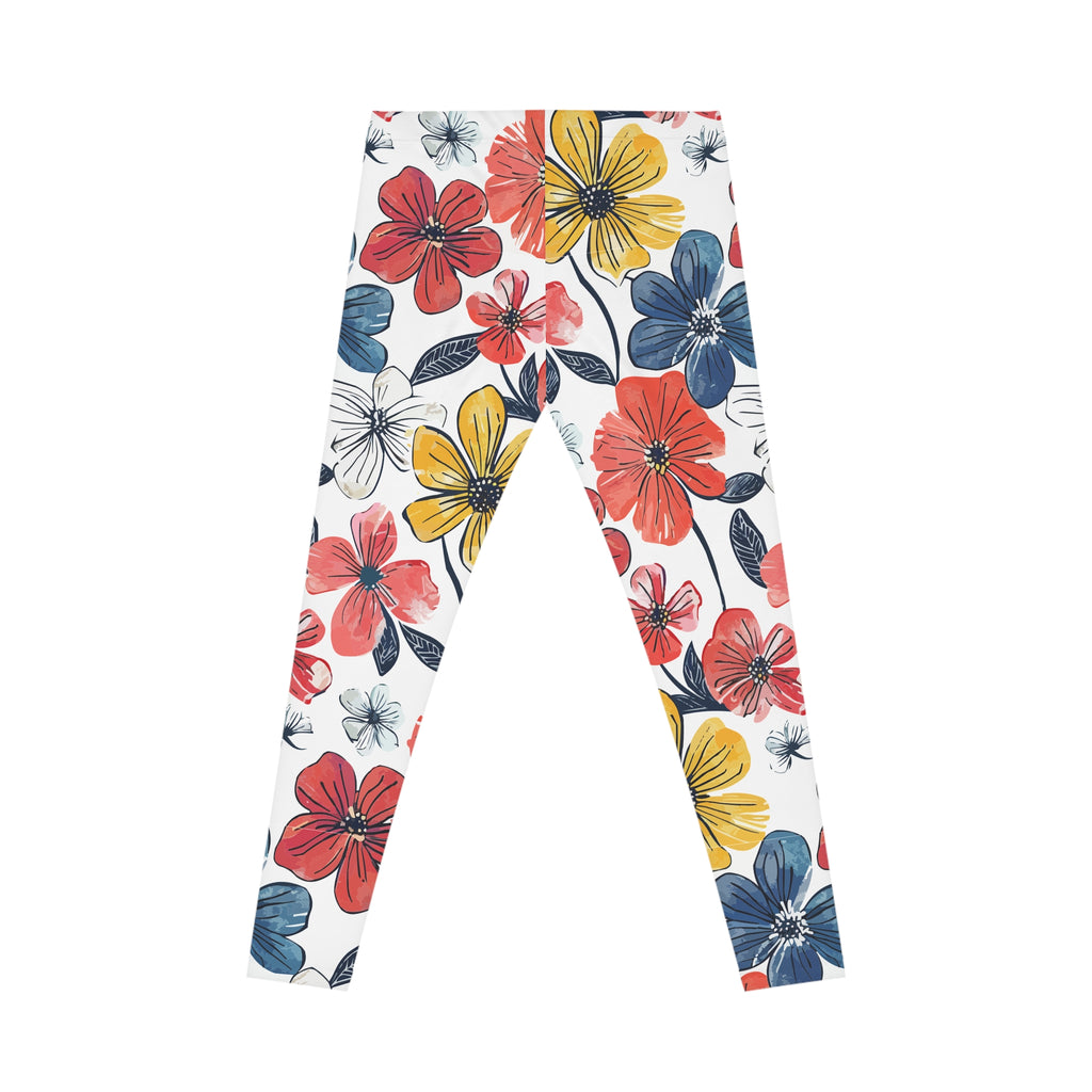 Colorful Floral Leggings – Red, Yellow & Blue Flower Print