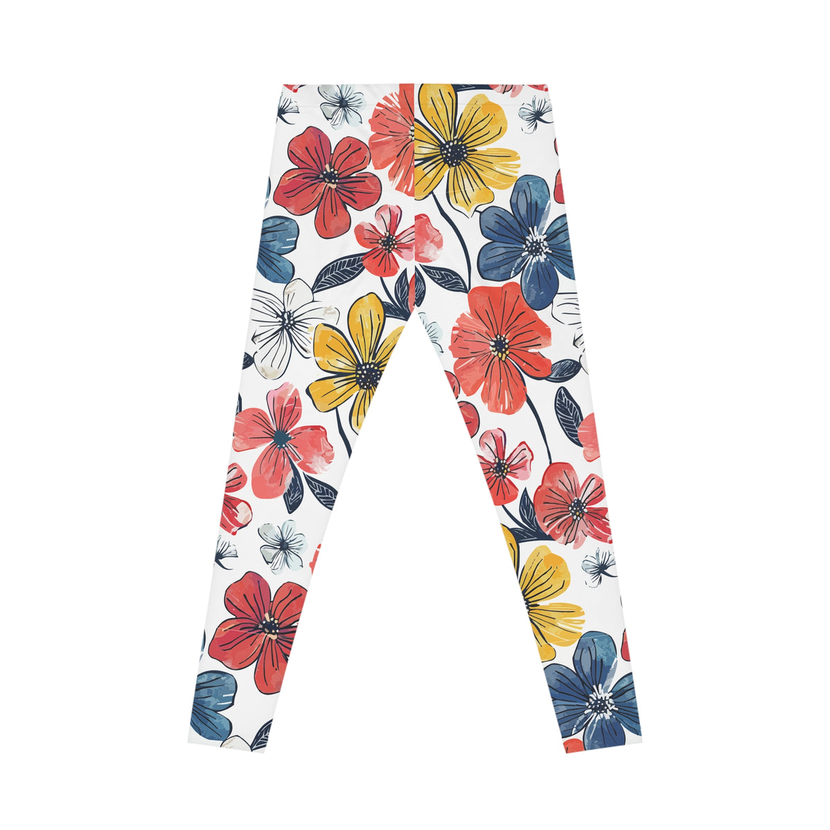 Colorful Floral Leggings – Red, Yellow & Blue Flower Print