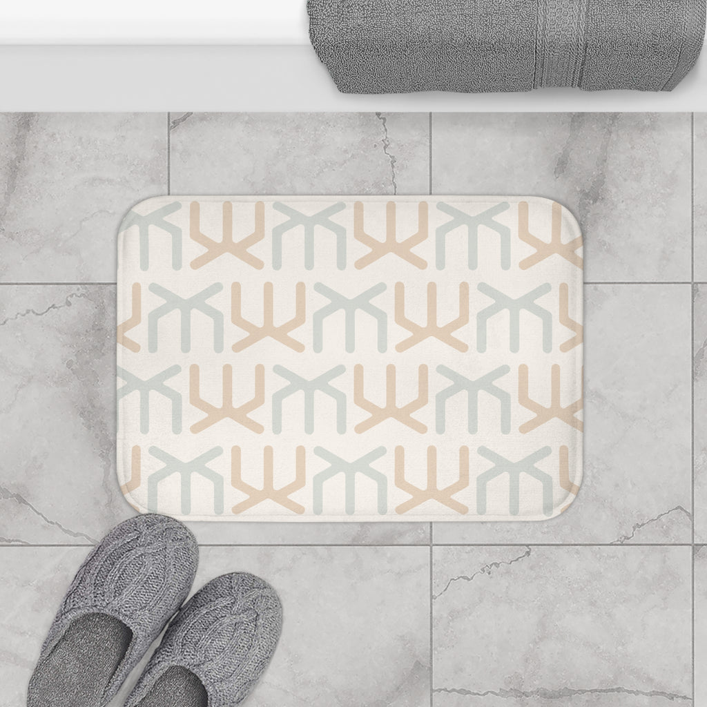 Neutral Geometric Bath Mat – Beige & Sage Modern Bathroom Decor