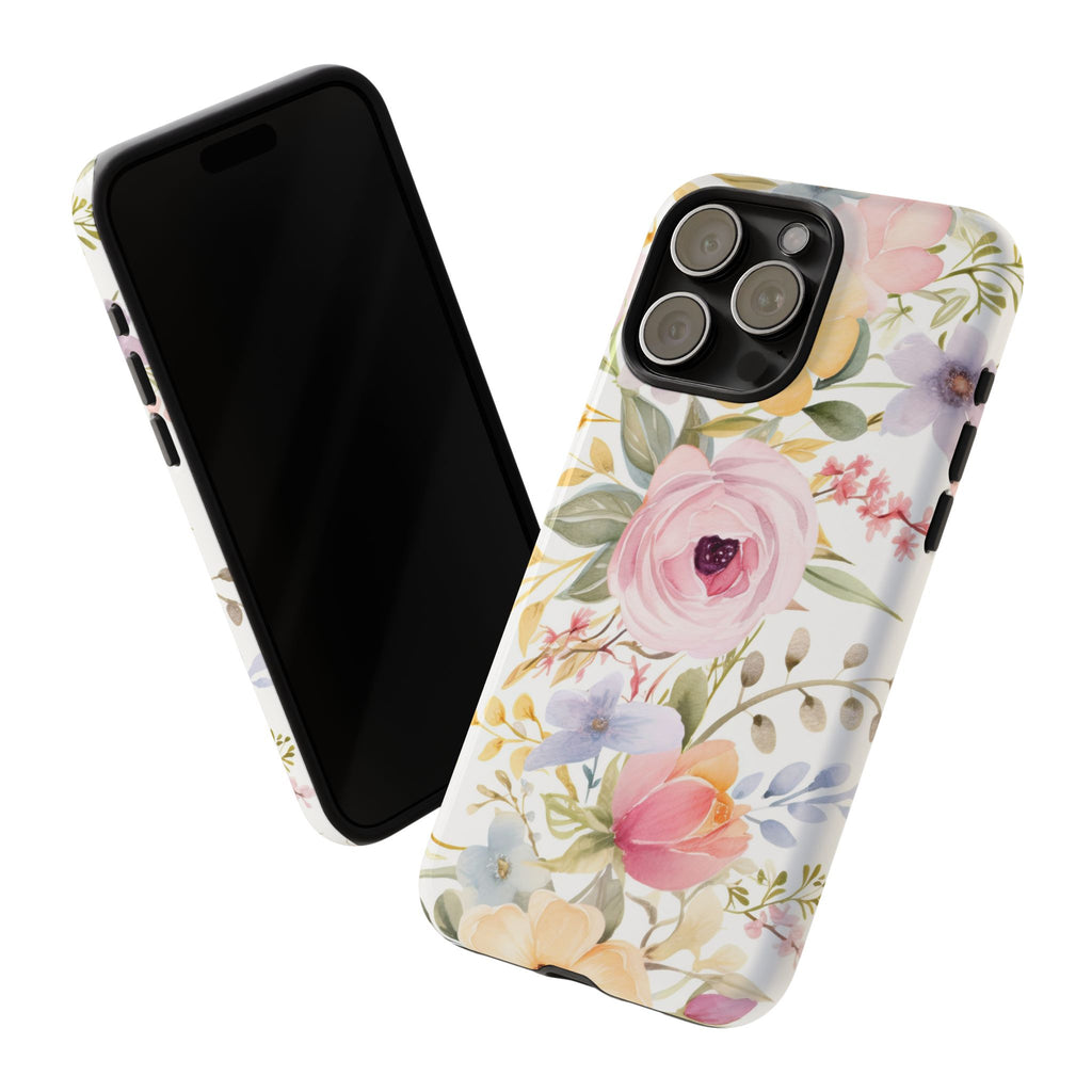 Pastel Floral Tough Phone Case – Watercolor Flower Design