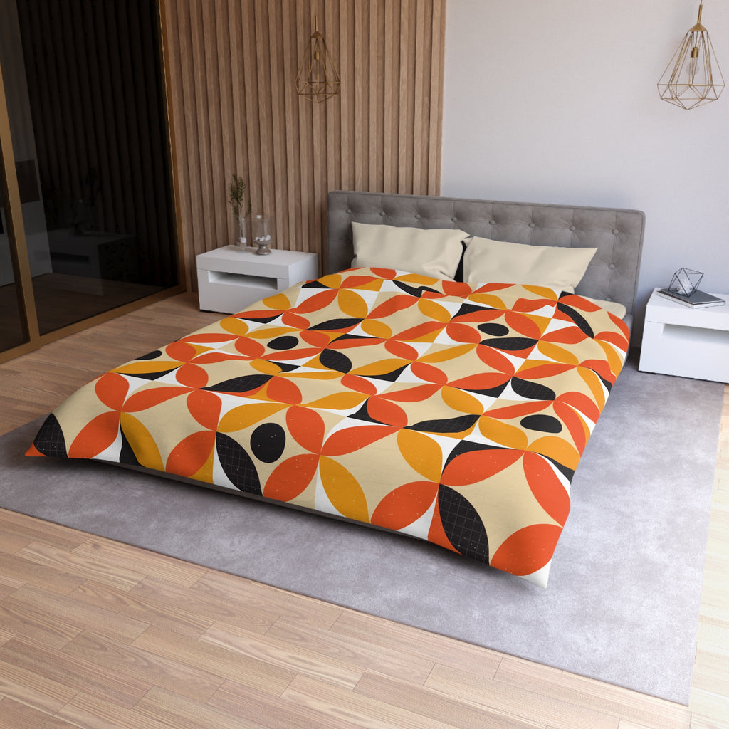 Retro Geometric Circle Pattern Duvet | Orange Mustard Mid Century Modern