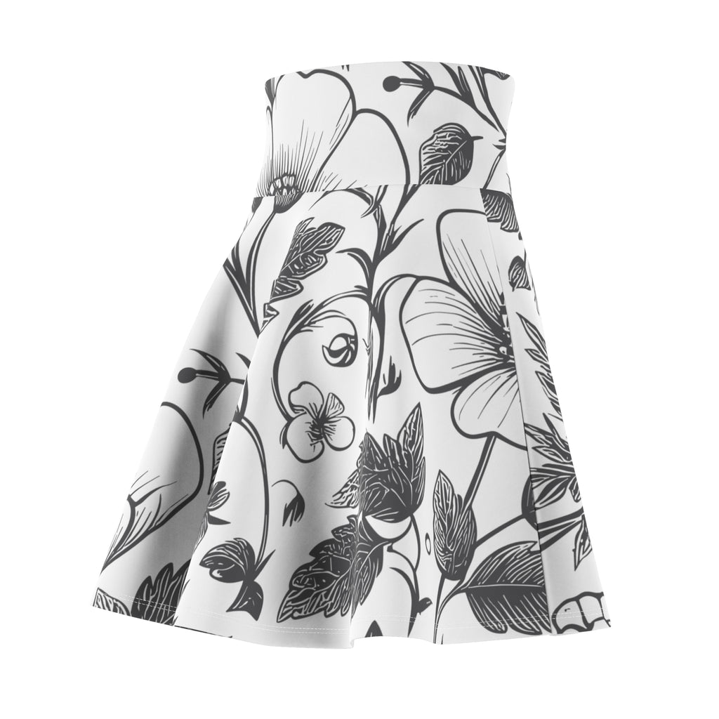 Black & White Floral Skater Skirt – Botanical Flower Design