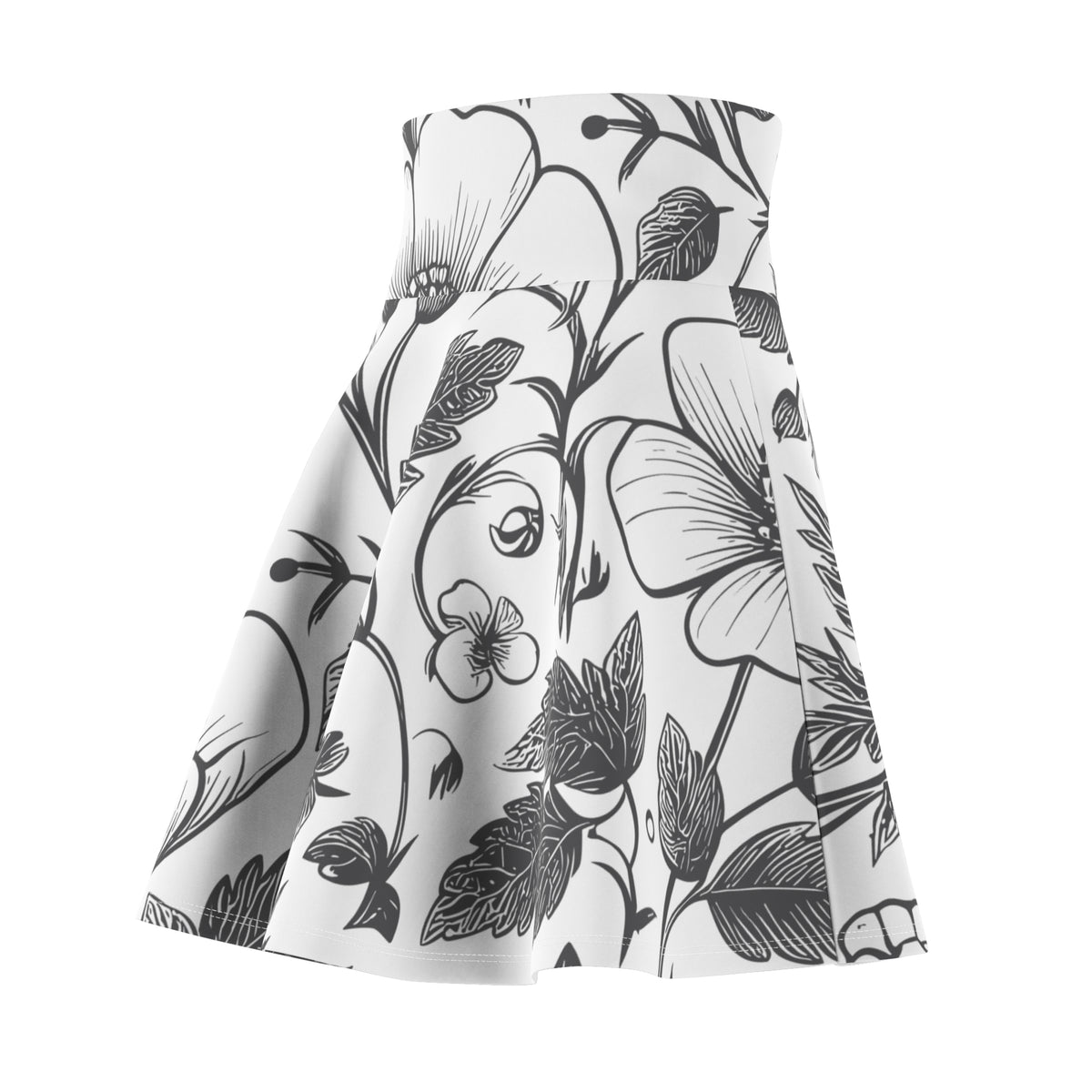 Black & White Floral Skater Skirt – Botanical Flower Design