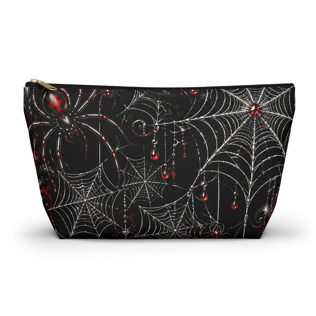 Gothic Spiderweb Pouch – Black & Red Spider Print