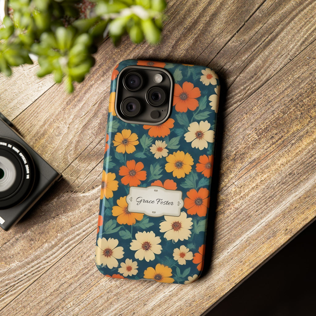 Personalized Retro Floral Phone Case with Name – Tough Case