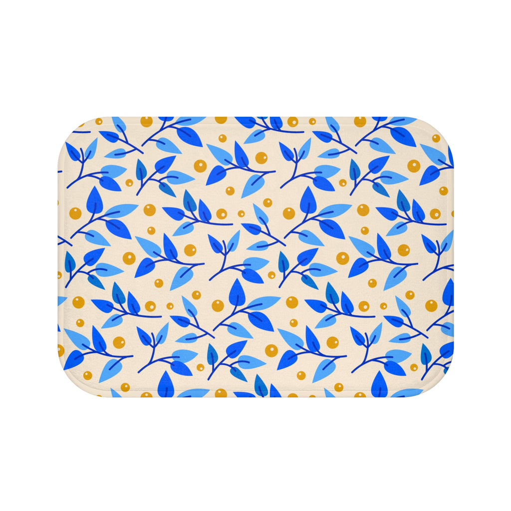 Blue Citrus Leaf Bath Mat – Blue & Yellow Botanical Bathroom Decor