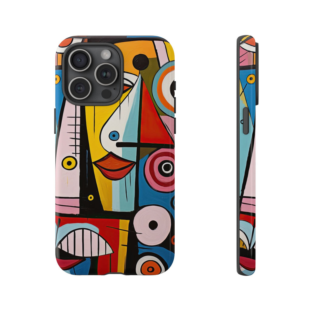 Colorful Abstract Art Tough Phone Case – Geometric Face Design