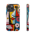 Colorful Abstract Art Tough Phone Case – Geometric Face Design