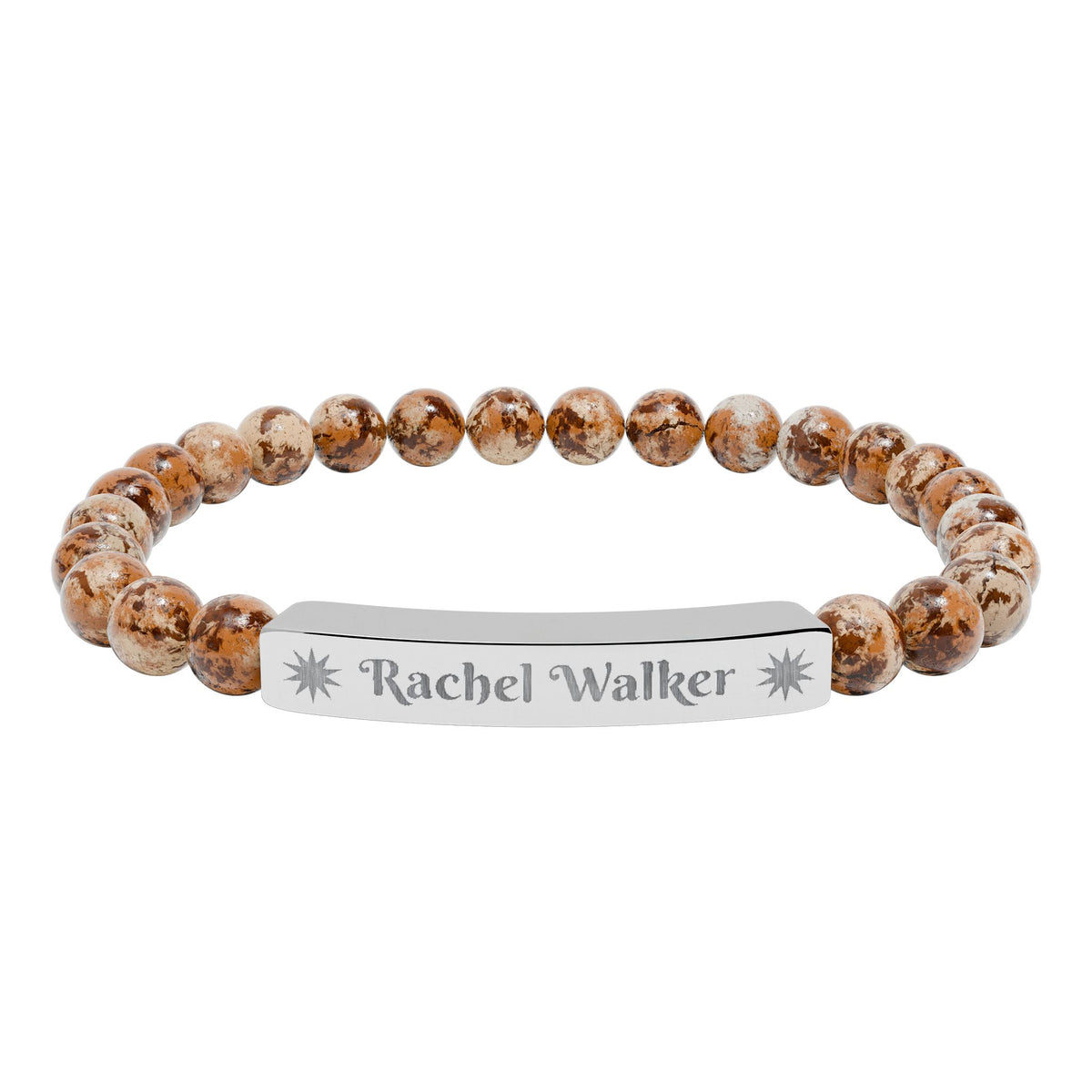 Personalized Natural Stone Bracelet – Custom Name & Sun