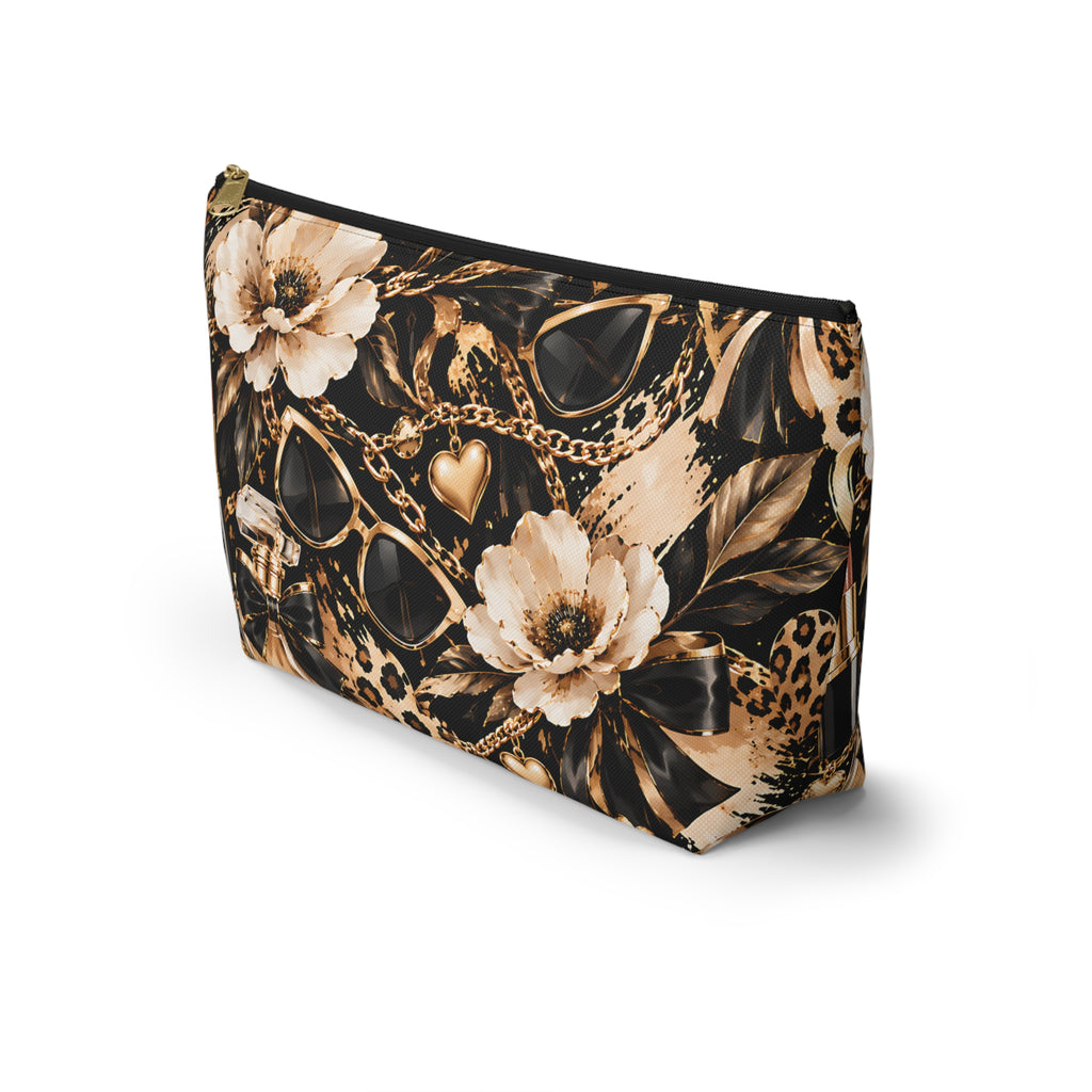 Black & Gold Glam Pouch – Floral Fashion Print
