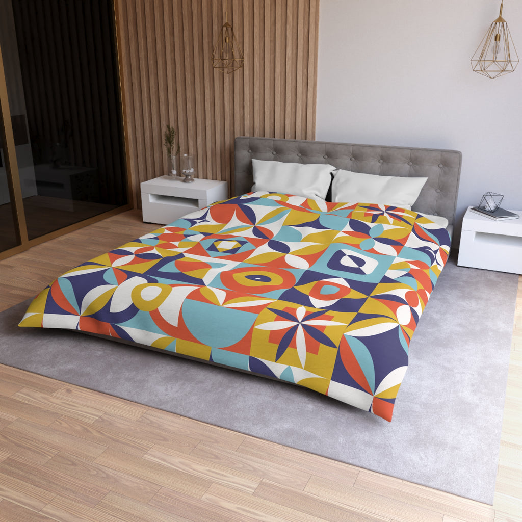 Geometric Retro Tile Pattern Microfiber Duvet Cover | Colorful Mid Century Design
