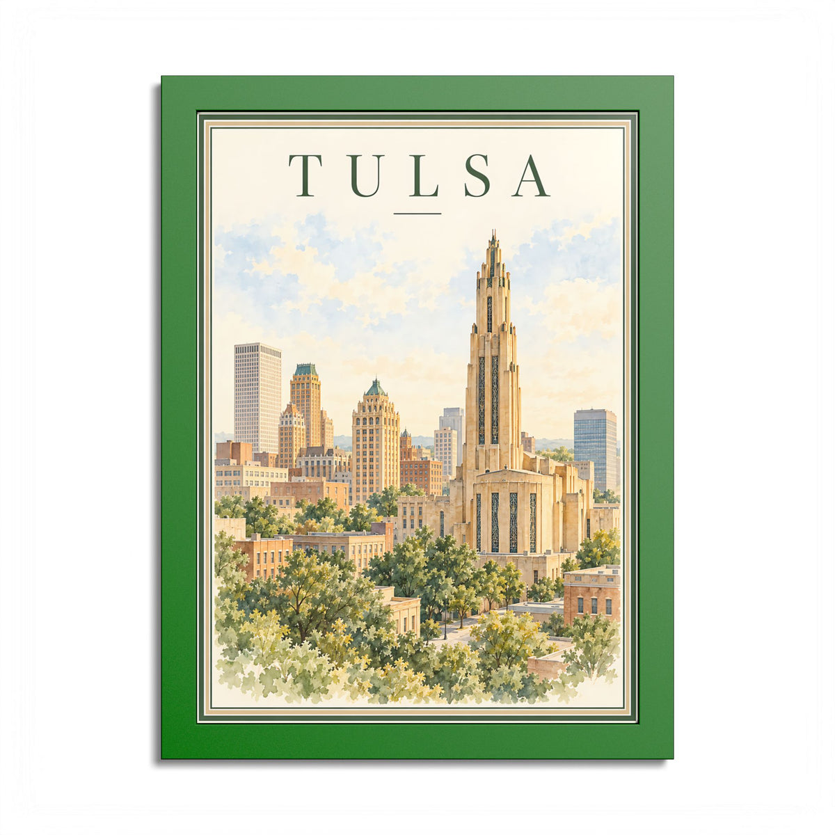 Tulsa Oklahoma Vintage Framed Poster – Art Deco Skyline Wall Art