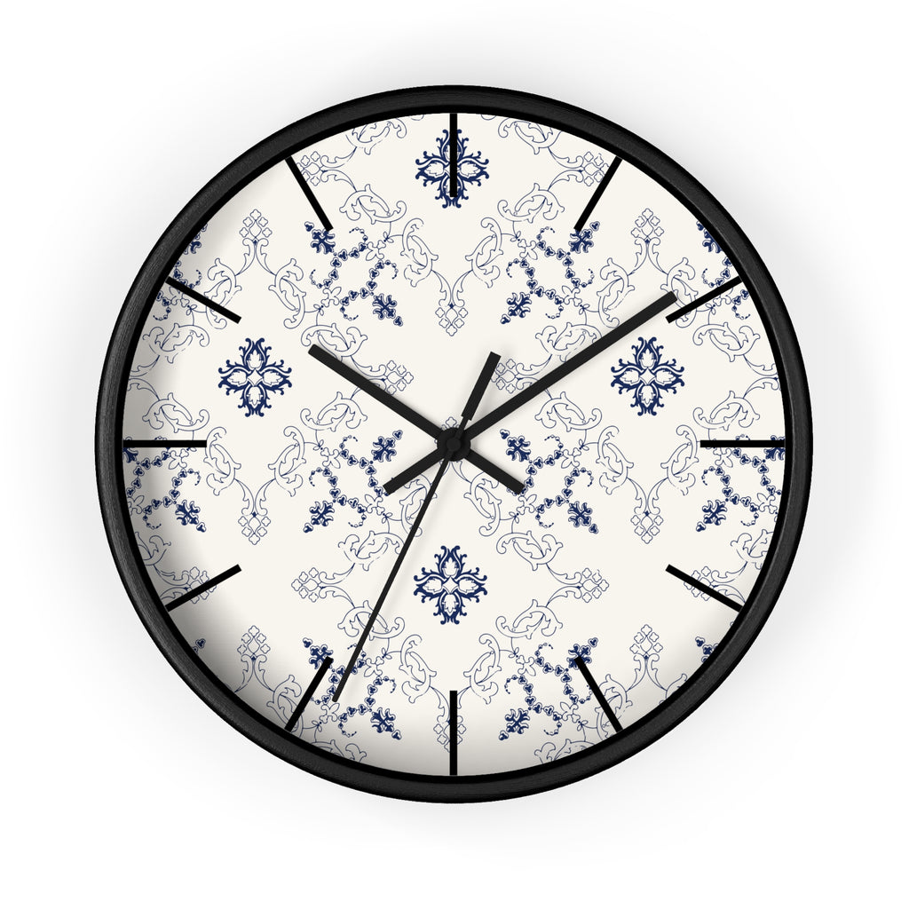 Blue Floral Damask Wall Clock | Vintage Tile Pattern, Ceramic Inspired