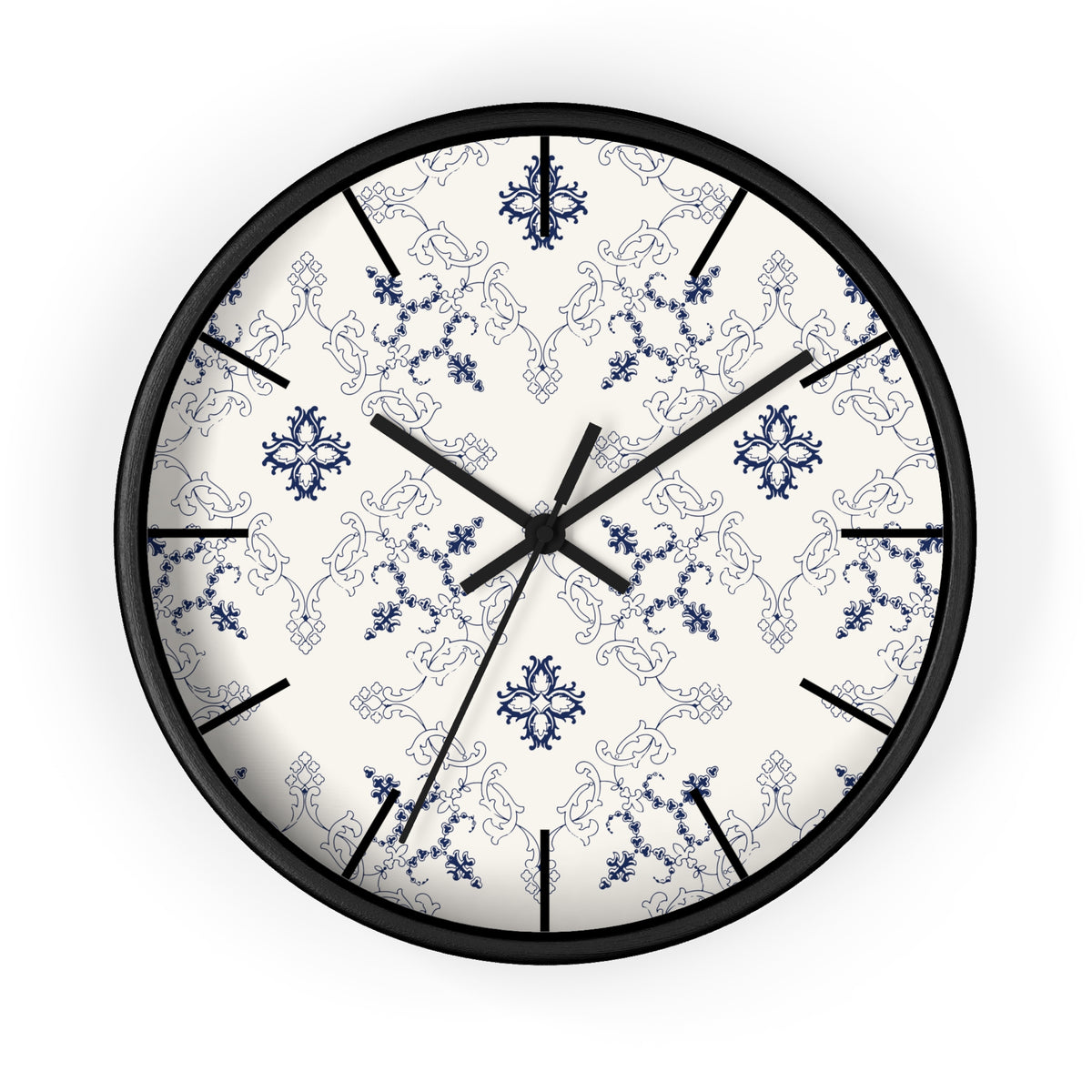 Blue Floral Damask Wall Clock | Vintage Tile Pattern, Ceramic Inspired