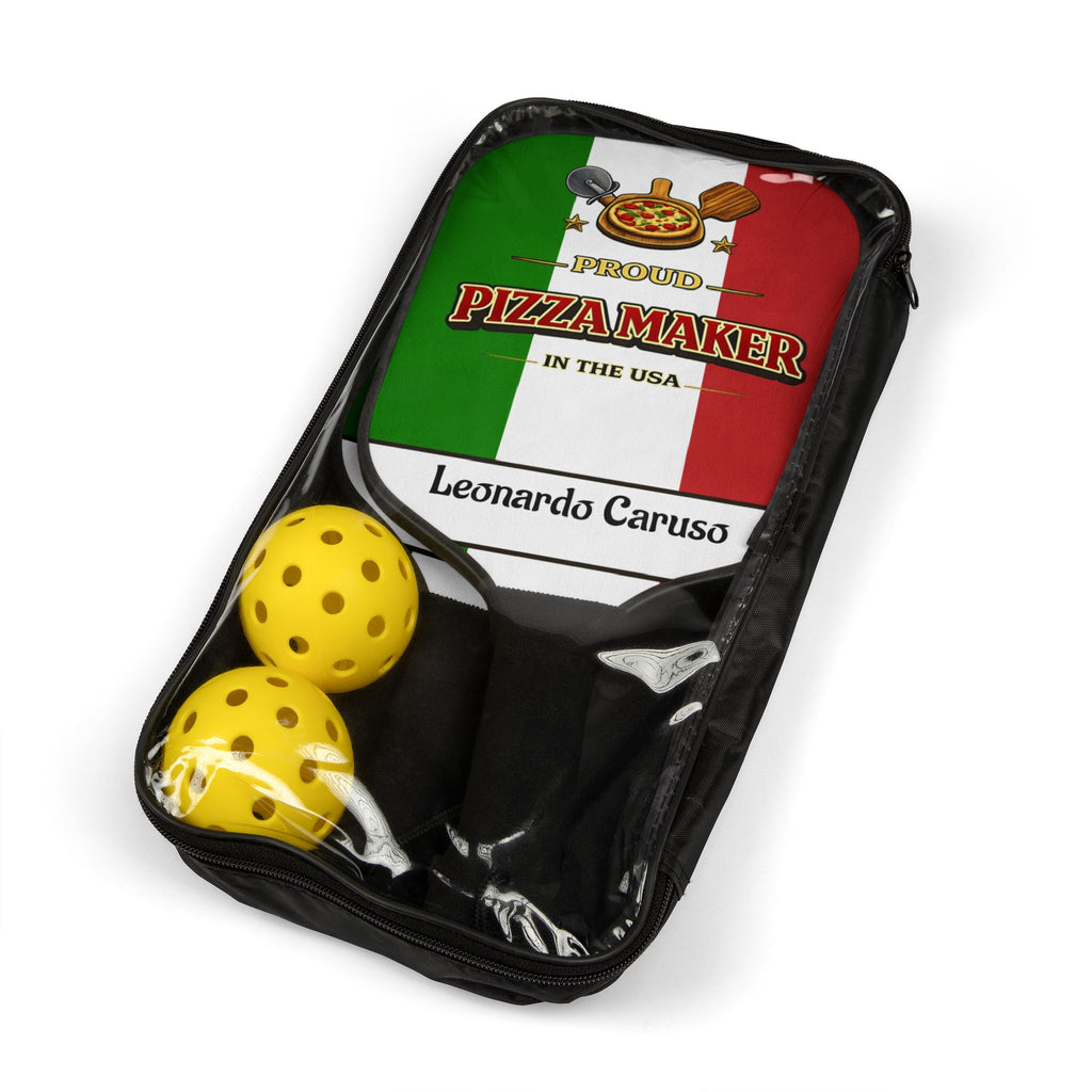 Pizza Maker Pickleball Paddle Set — Italian Flag Design, Personalized Name Option