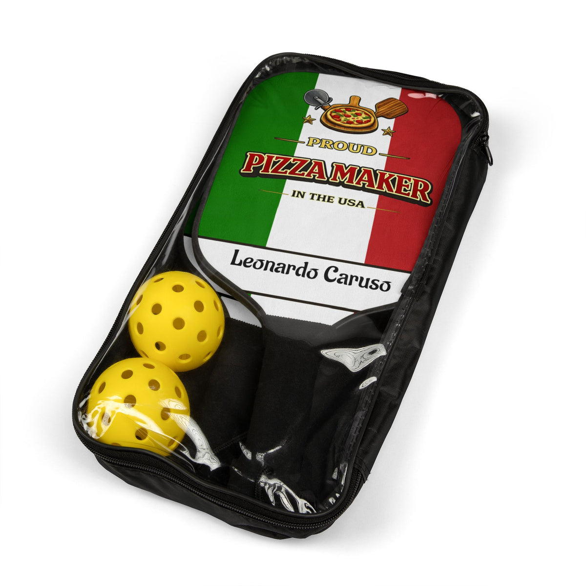 Pizza Maker Pickleball Paddle Set — Italian Flag Design, Personalized Name Option