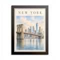 New York City Vintage Framed Poster – Brooklyn Bridge Skyline Wall Art