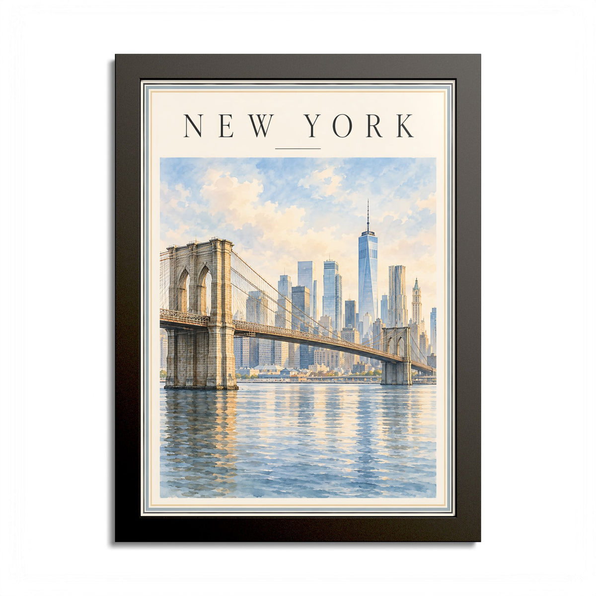 New York City Vintage Framed Poster – Brooklyn Bridge Skyline Wall Art