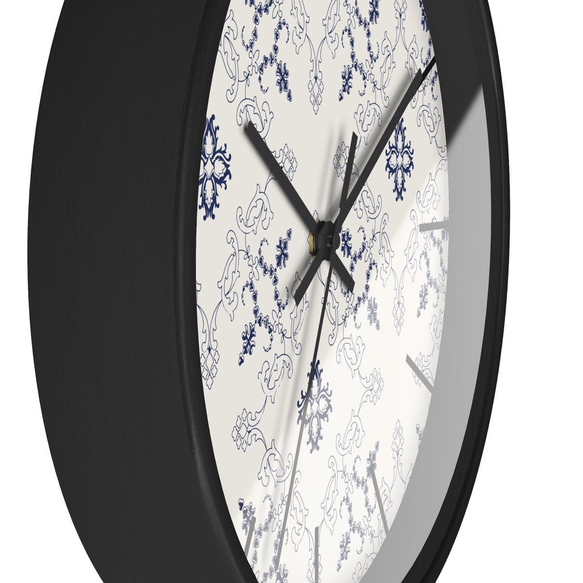 Blue Floral Damask Wall Clock | Vintage Tile Pattern, Ceramic Inspired