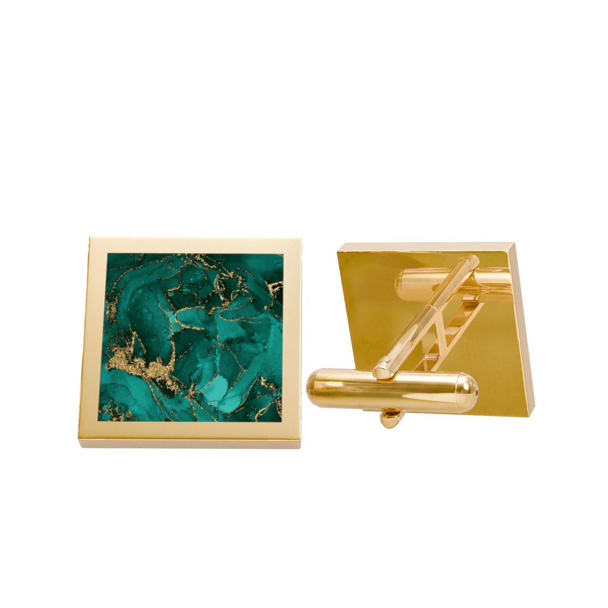 Emerald Green Marble Cufflinks – Elegant Gold Cufflinks for Men