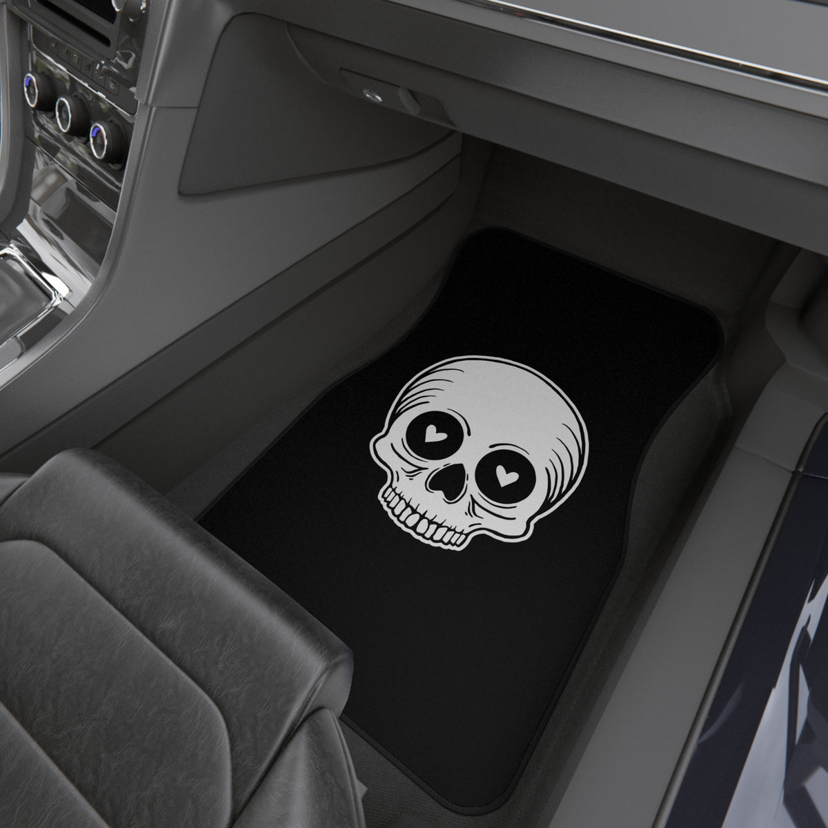Heart Eyes Skull Car Floor Mats – Black 4-Piece Set
