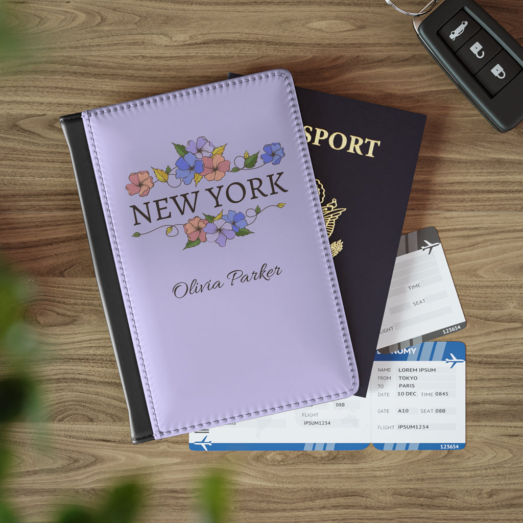 Personalized New York Floral Passport Cover with Name – RFID Blocking Travel Passport Holder