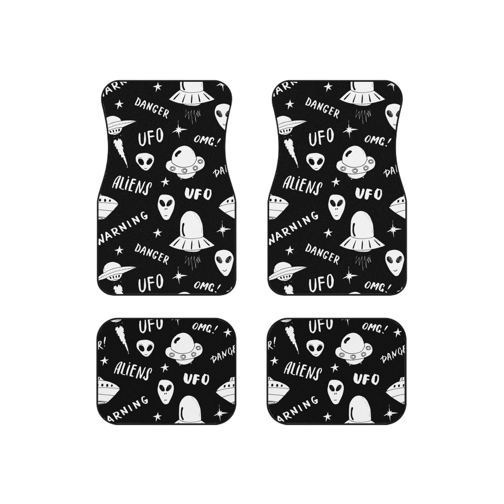 Alien UFO Car Floor Mats – Black & White 4-Piece Set