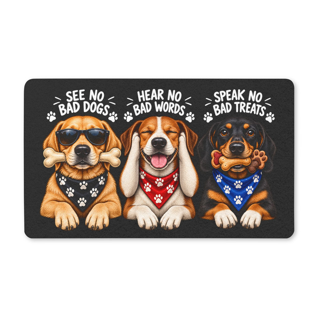 Funny Three Dogs Doormat – See No Bad Dogs, Hear No Bad Words, Speak No Bad Treats