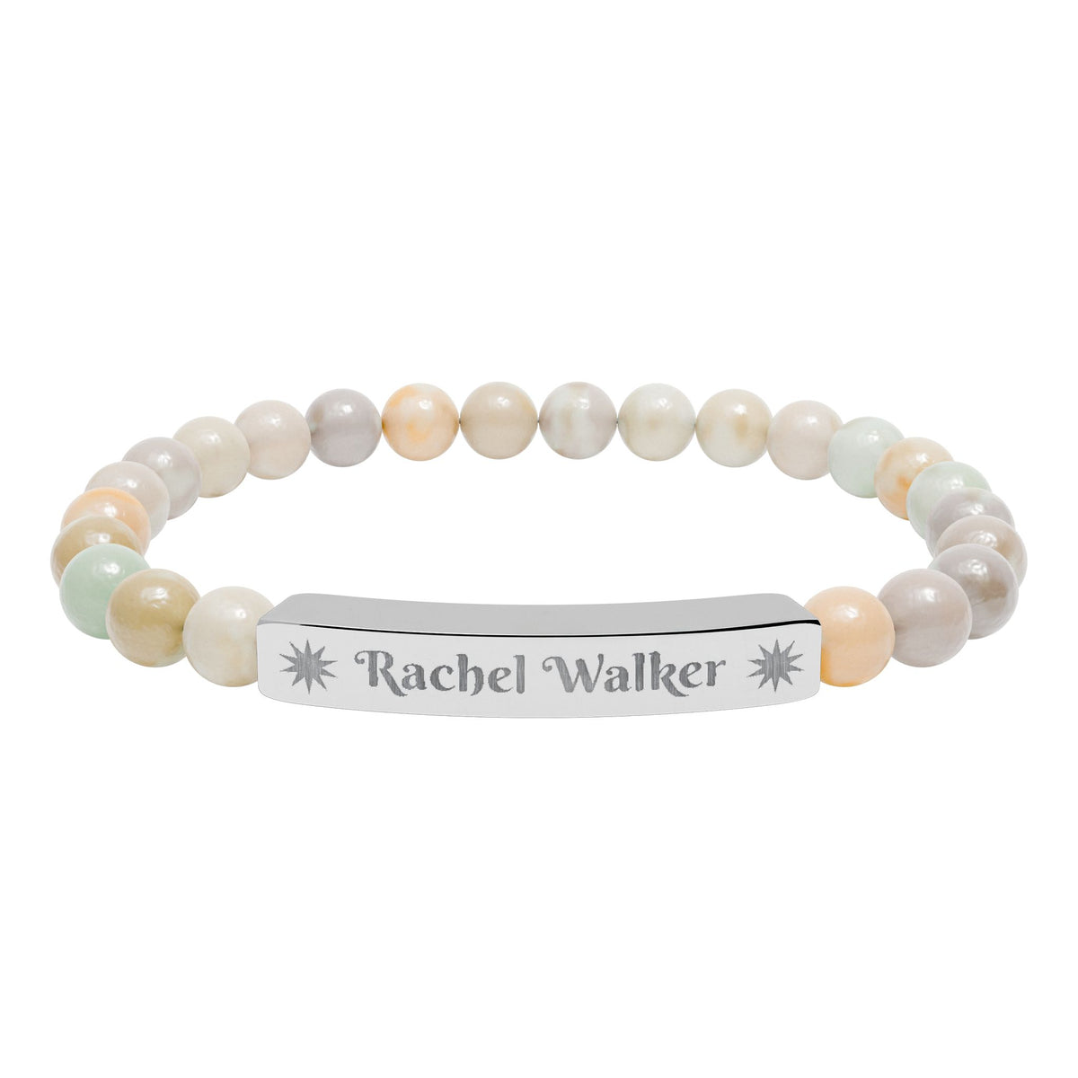 Personalized Natural Stone Bracelet – Custom Name & Sun