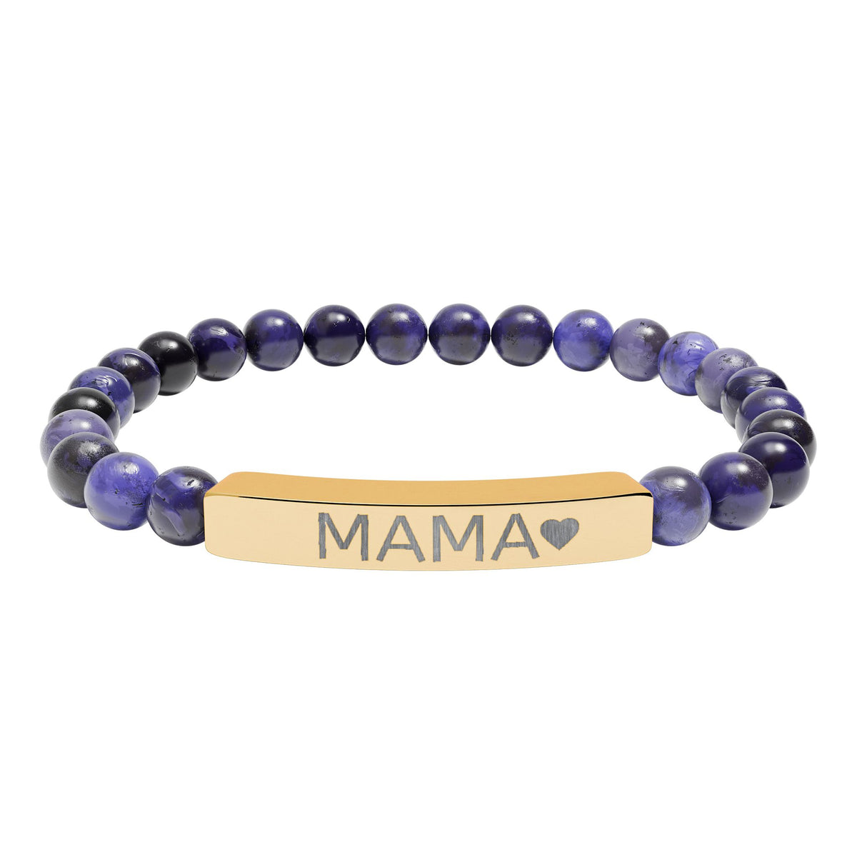 Mama Heart Natural Stone Bracelet – Engraved Beaded Jewelry