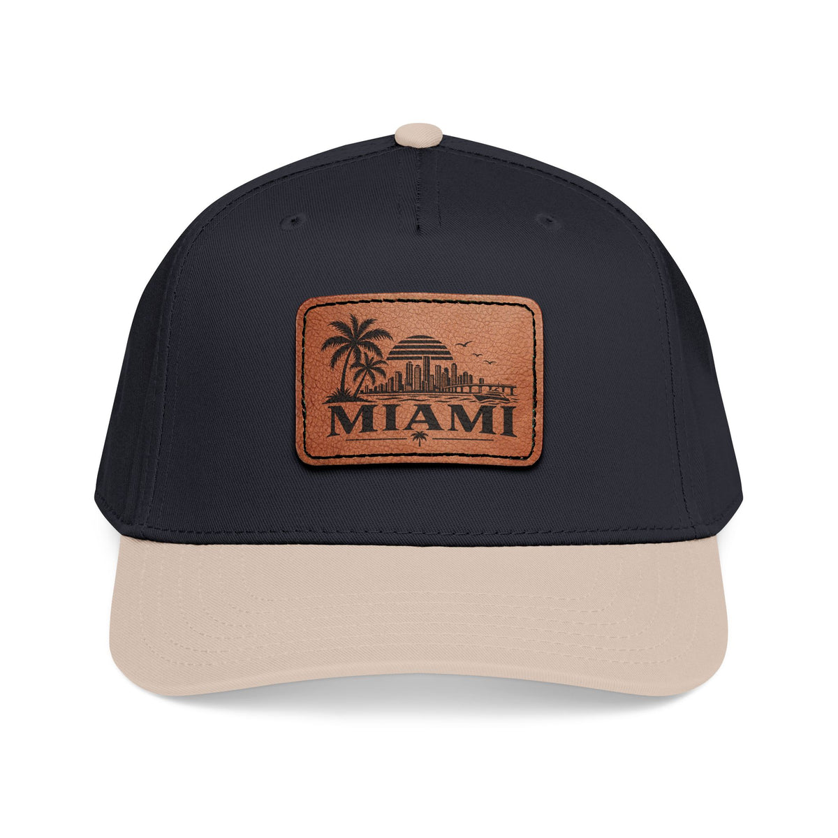 Miami Leather Patch Mid Profile Baseball Cap – Florida Palm Tree Hat