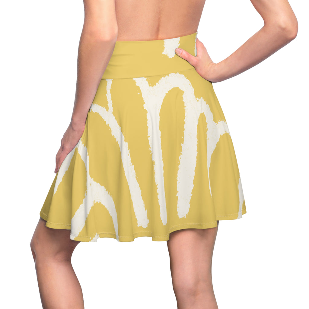Yellow Abstract Skater Skirt – Modern Wavy Pattern