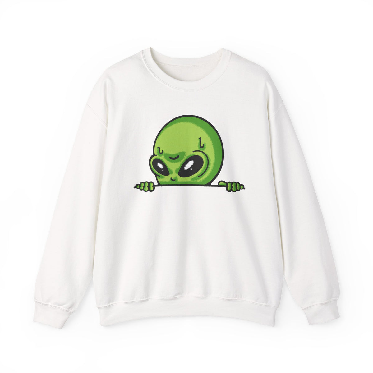 Alien Peeking Crewneck Sweatshirt  Cute Green Alien Graphic