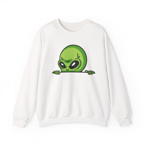 Alien Peeking Crewneck Sweatshirt  Cute Green Alien Graphic