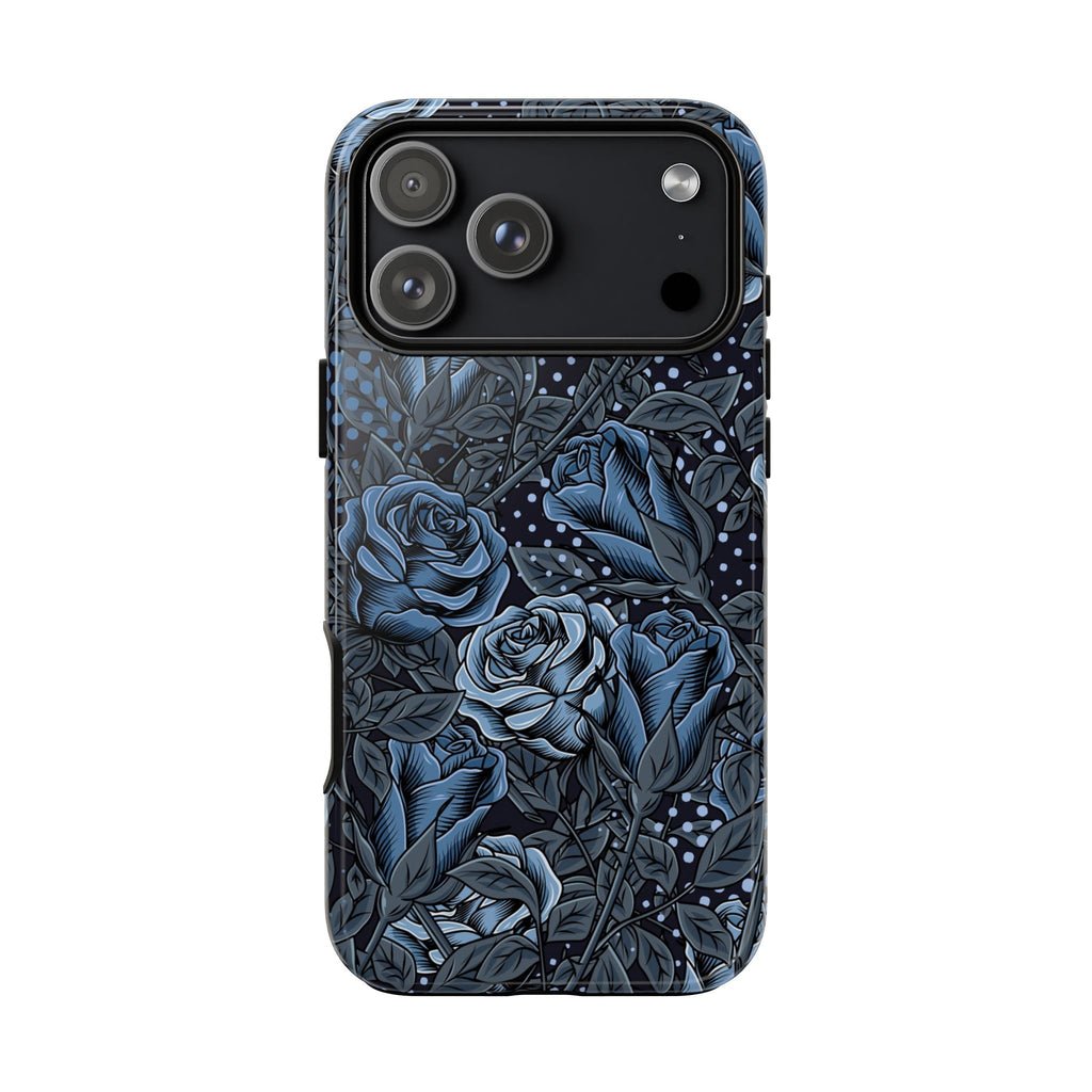 Dark Blue Rose Phone Case – Gothic Floral Tough Case