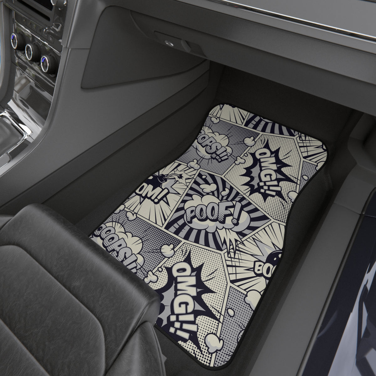 Comic Book Car Floor Mats – Black & White 4-Piece Set