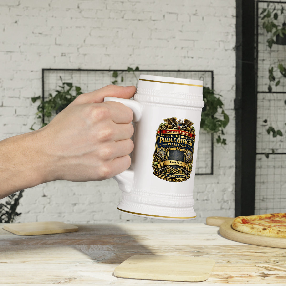 Personalized Las Vegas Police Officer Beer Stein 22oz - Custom Name Cop Mug