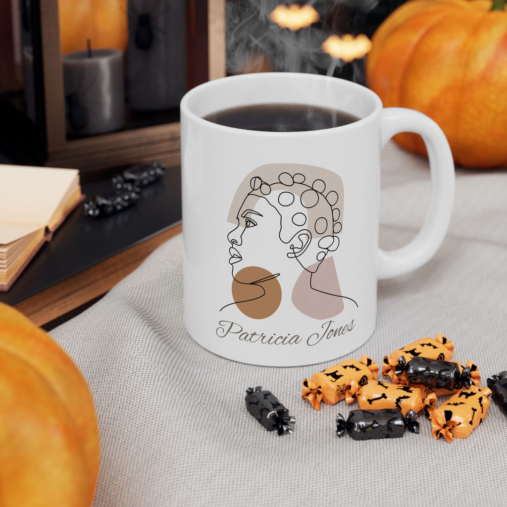 Personalized Name Line Art Mug – Minimalist Woman Coffee Mug Gift