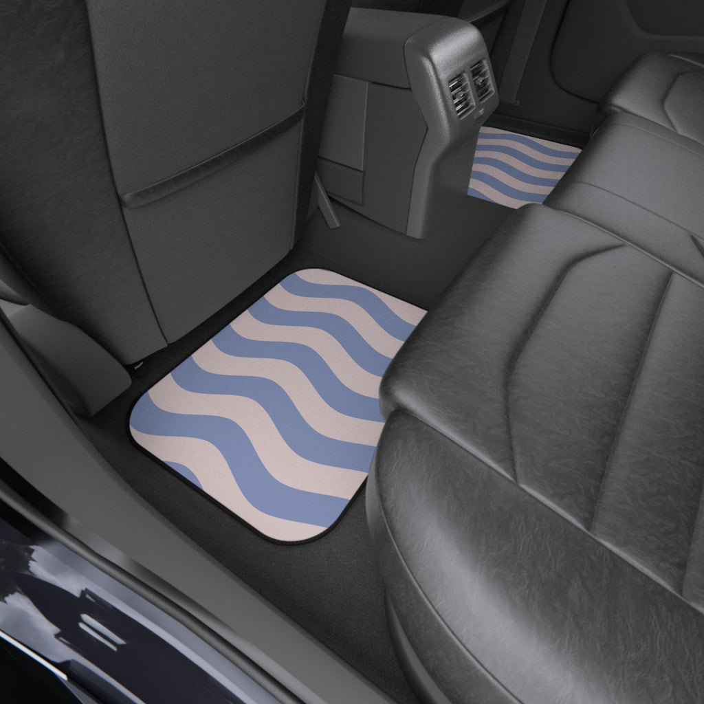 Blue Wavy Stripes Car Floor Mats – 4-Piece Set