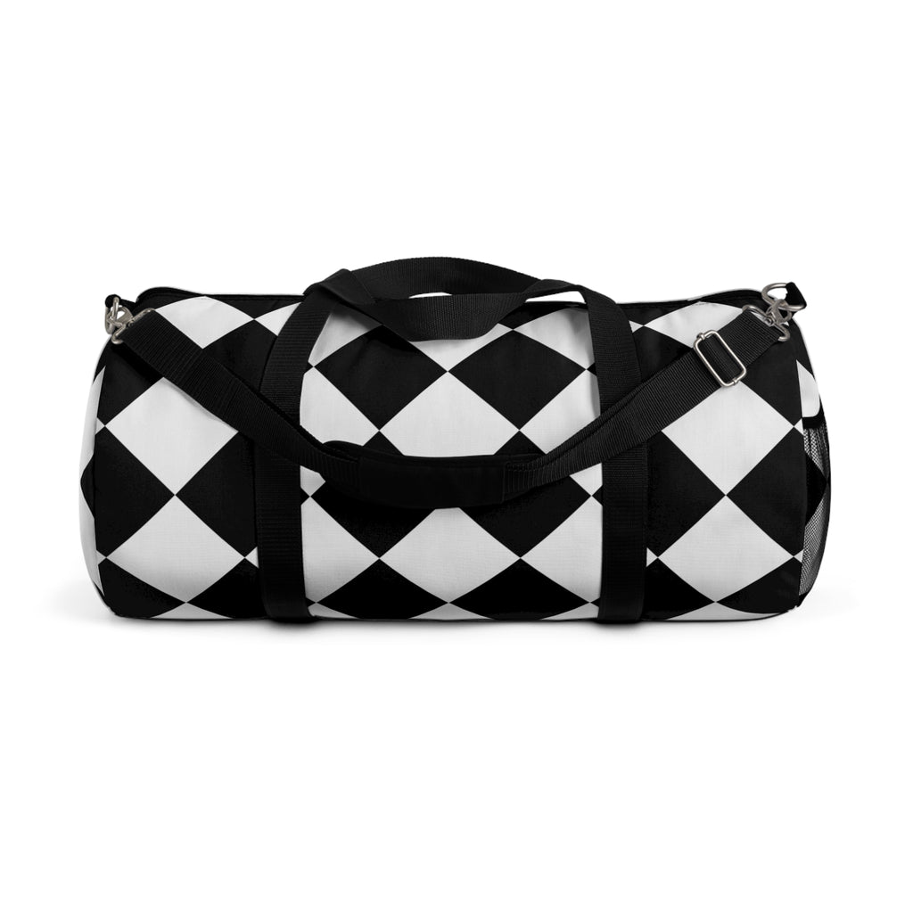 Black & White Geometric Duffel Bag – Diamond Pattern