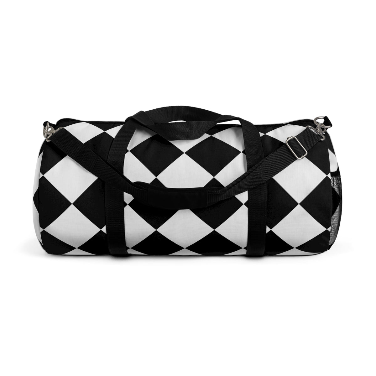 Black & White Geometric Duffel Bag – Diamond Pattern