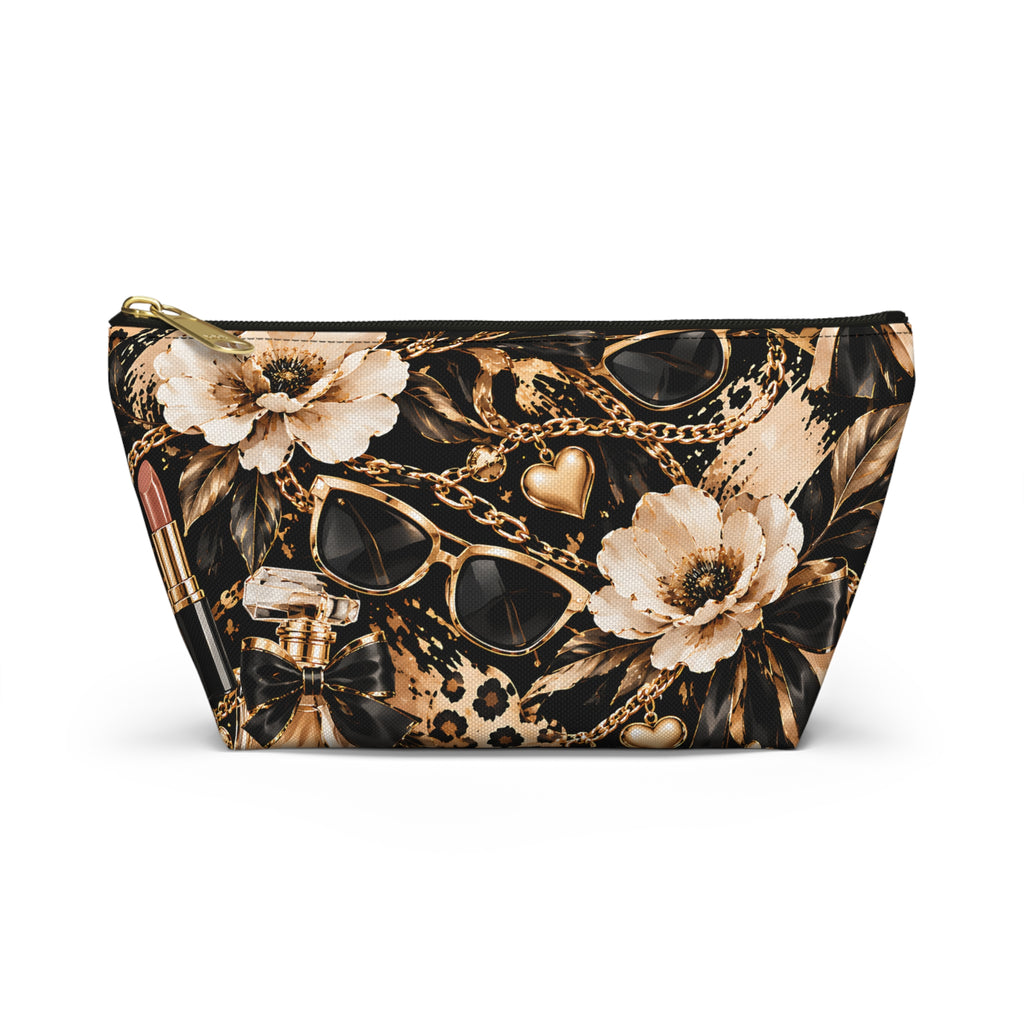 Black & Gold Glam Pouch – Floral Fashion Print