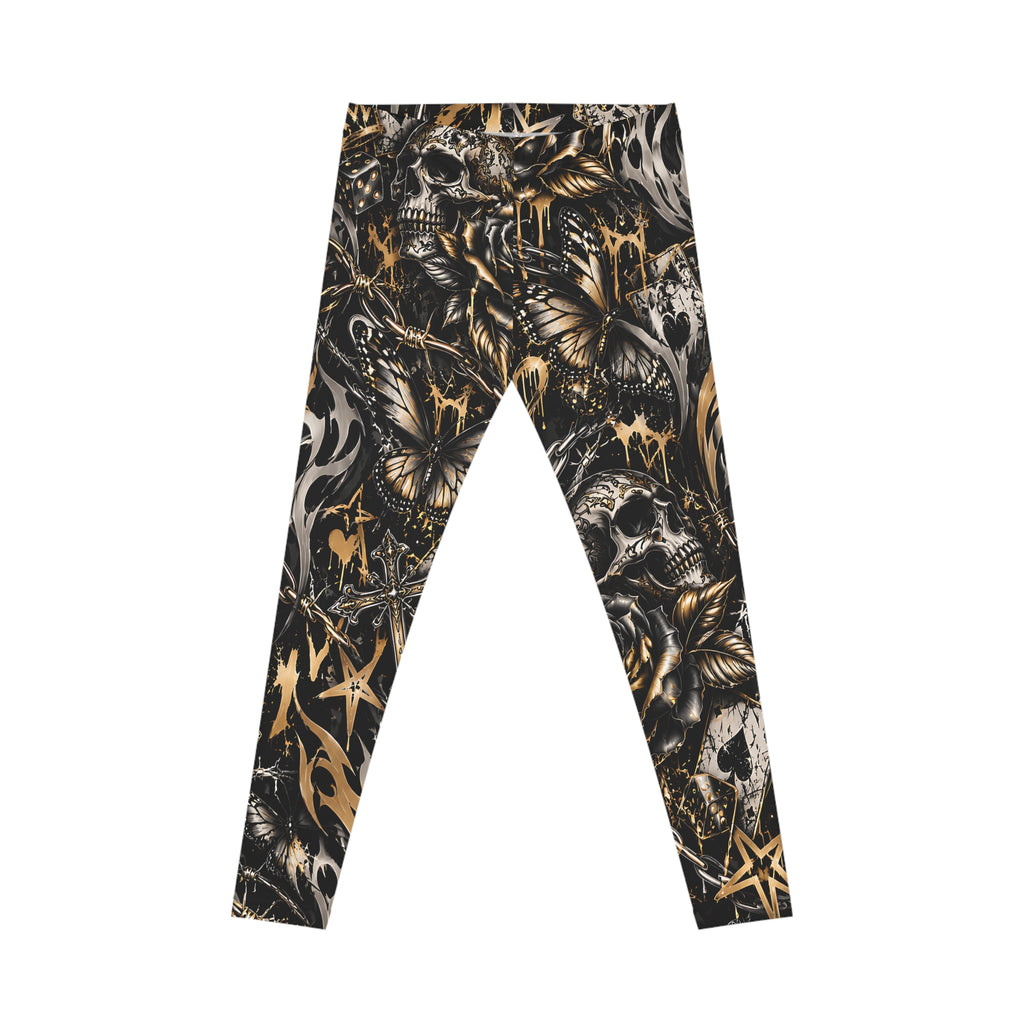 Gothic Skull Leggings – Black & Gold Tattoo Print